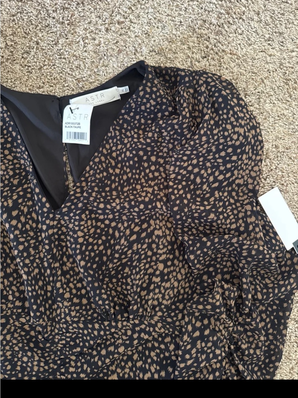 NWT ASTR the Label Ruched Front Midi Dress in Black/Taupe print 
 Size XL - Picture 9 of 12